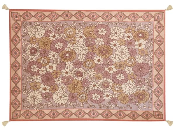 Piknikpledd Rosa Polyester 150 x 200 cm Håndvevd Blomstermønster Bærestropp Piknikteppe Tekstiler Utendørs