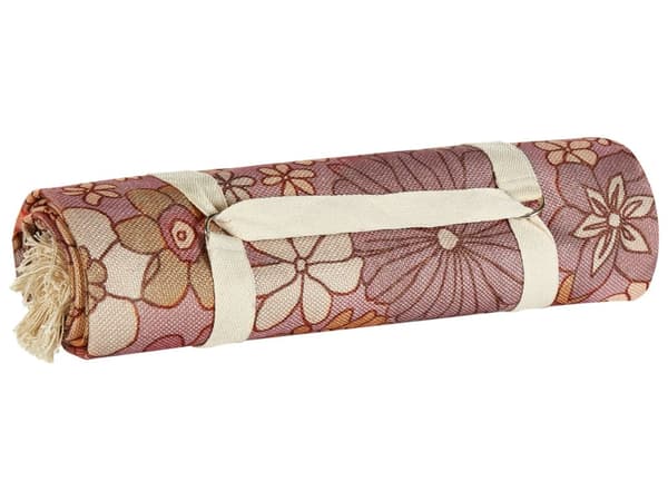 Piknikpledd Rosa Polyester 150 x 200 cm Håndvevd Blomstermønster Bærestropp Piknikteppe Tekstiler Utendørs