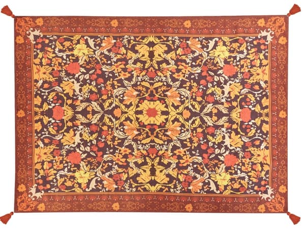 Piknikpledd Rød Polyester 150 x 200 cm Håndvevd Blomstermønster Bærestropp Piknikteppe Tekstiler Utendørs