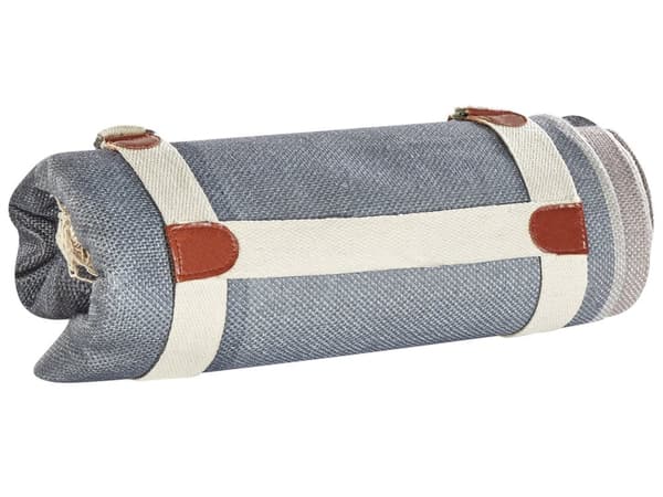 Piknikpledd Grå Polyester 200 x 200 cm Håndvevd Rutete mønster Bærestropp Piknikteppe Tekstiler Utendørs