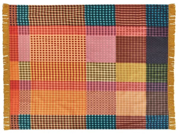 Picknickfilt Flerfärgad Bomull 150 x 200 cm Handvävt Rutmönster med Rem Picknickmatta