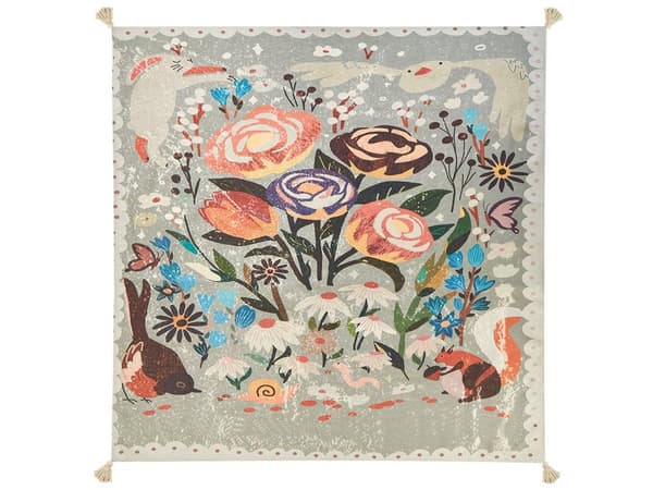 Picknickfilt Flerfärgad Polyester 200 x 200 cm Handvävt Blommönster med Rem Picknickmatta Utomhus