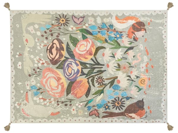 Picknickfilt Flerfärgad Polyester 150 x 200 cm Handvävt Blommönster med Rem Picknickmatta Utomhus