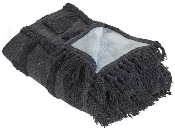 Picknickfilt Grå Bomull 150 x 200 cm Handvävt Boho-mönster med Rem Picknickmatta Utomhus