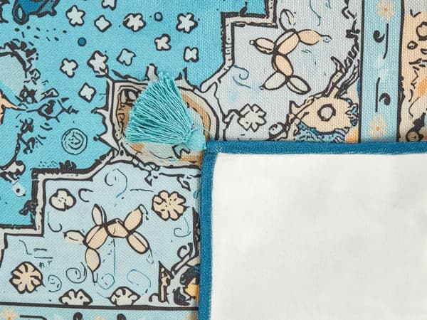 Picknickfilt Blå Polyester 150 x 200 cm Handvävt Orientaliskt Mönster med Rem Picknickmatta Utomhus