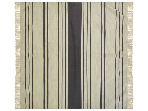 Picknickfilt Beige Bomull 200 x 200 cm Handvävt Randigt Mönster med Rem Picknickmatta Utomhus