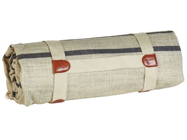 Picknickfilt Beige Bomull 200 x 200 cm Handvävt Randigt Mönster med Rem Picknickmatta Utomhus