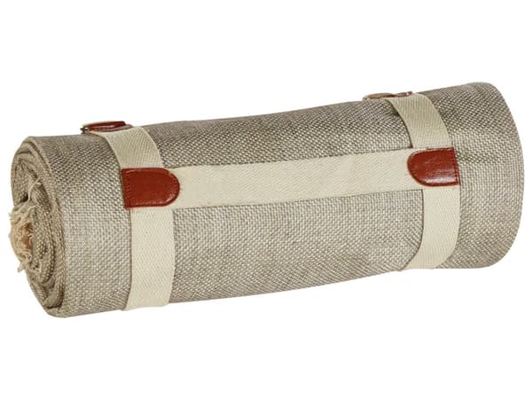 Picknickfilt Beige Bomull 200 x 200 cm Handvävt Enfärgat mönster med Rem Picknickmatta Utomhus