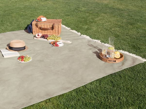 Picknickfilt Beige Bomull 200 x 200 cm Handvävt Enfärgat mönster med Rem Picknickmatta Utomhus