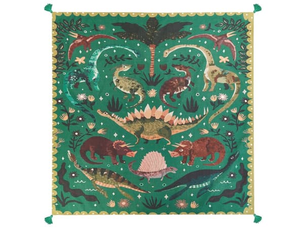 Picknickfilt Grön Polyester 200 x 200 cm Handvävt Djurmönster med Rem Picknickmatta Utomhus