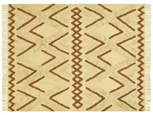 Picknickfilt Gul Bomull 150 x 200 cm Handvävt Boho-mönster med Rem Picknickmatta Utomhus