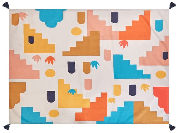 Picknickfilt Mångfärgad Polyester 150 x 200 cm Handvävd Geometriskt Mönster med Rem Picknickmatta