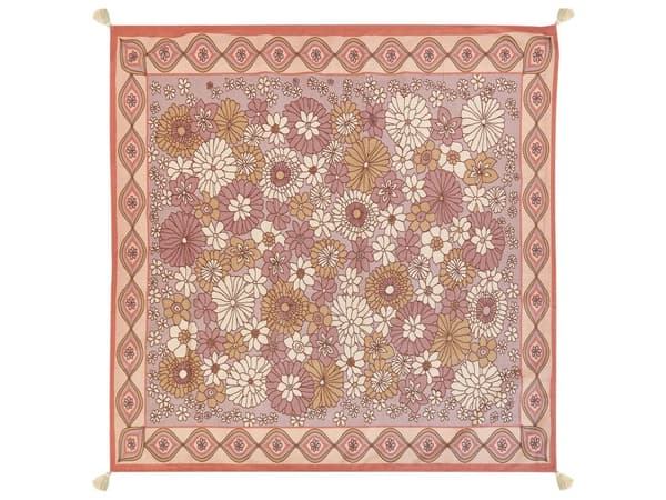 Picknickfilt Rosa Polyester 200 x 200 cm Handvävt Blommönster med Rem Picknickmatta