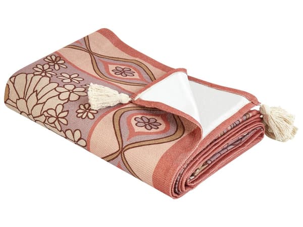 Picknickfilt Rosa Polyester 200 x 200 cm Handvävt Blommönster med Rem Picknickmatta