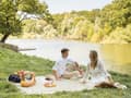 Miniatyrbild 5 av 9: Picknickfilt Beige Bomull 150 x 200 cm Handvävt Boho-mönster med Rem Picknickmatta Utomhus