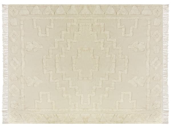 Picknickfilt Beige Bomull 150 x 200 cm Handvävt Boho-mönster med Rem Picknickmatta Utomhus