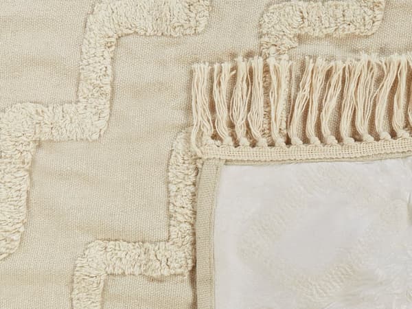 Picknickfilt Beige Bomull 150 x 200 cm Handvävt Boho-mönster med Rem Picknickmatta Utomhus