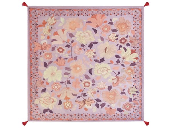 Picknickfilt Lila Polyester 200 x 200 cm Handvävt Blommönster med Rem Picknickmatta