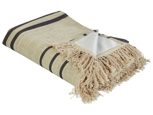 Picnic-tæppe Beige Bomuld 200 x 200 cm Håndvævet Stribet mønster Bærestrop Picnic-tæppe Tekstiler Udendørs