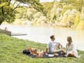 Miniatyrbillede 5 af 9: Picnictæppe Grå Bomuld 150 x 200 cm Håndvævet Boho-mønster med strop Picnictæppe