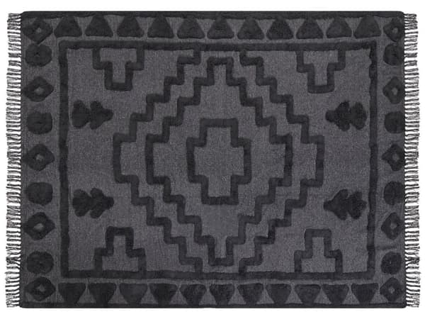 Picnictæppe Grå Bomuld 150 x 200 cm Håndvævet Boho-mønster med strop Picnictæppe