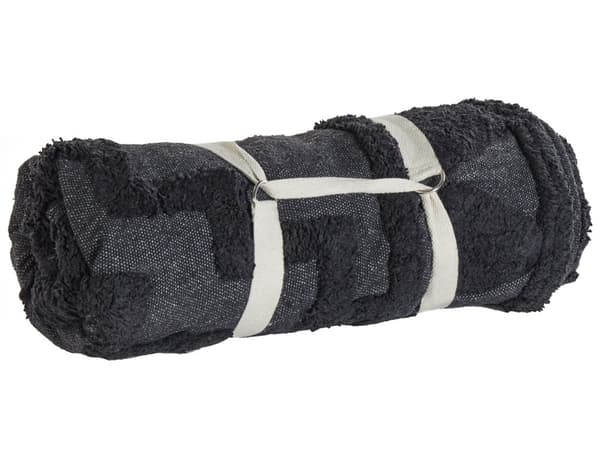 Picnictæppe Grå Bomuld 150 x 200 cm Håndvævet Boho-mønster med strop Picnictæppe