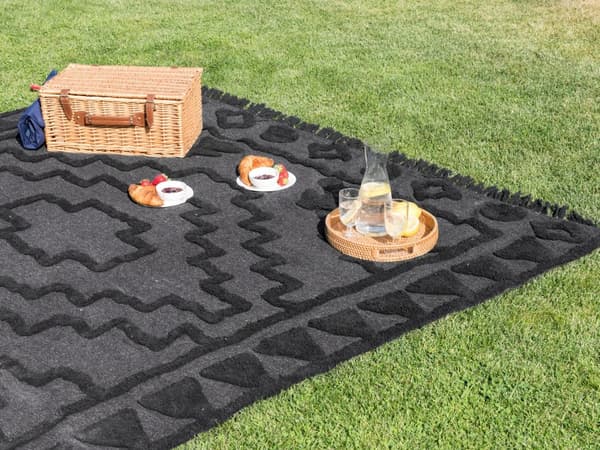 Picnictæppe Grå Bomuld 150 x 200 cm Håndvævet Boho-mønster med strop Picnictæppe