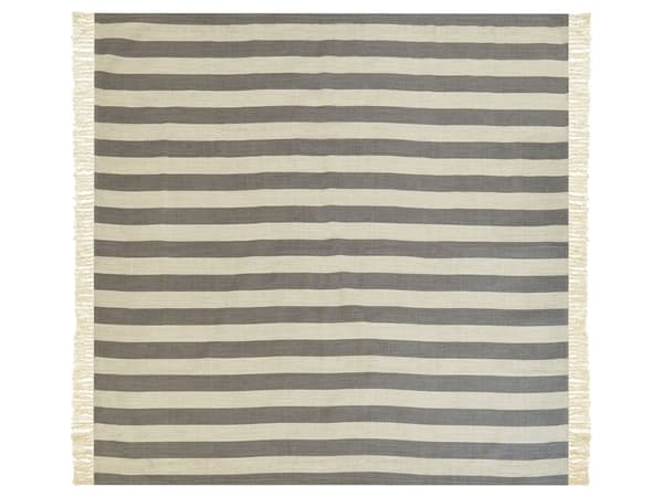 Picnictæppe Beige og grå bomuld 200 x 200 cm Håndvævet stribet mønster med strop Picnictæppe