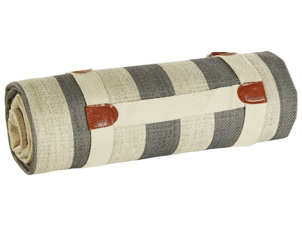 Picknickfilt Beige och Grå Bomull med Fransar 200 x 200 cm Handvävt Randigt Mönster med Rem Picknickmatta Uteplats Trädgård