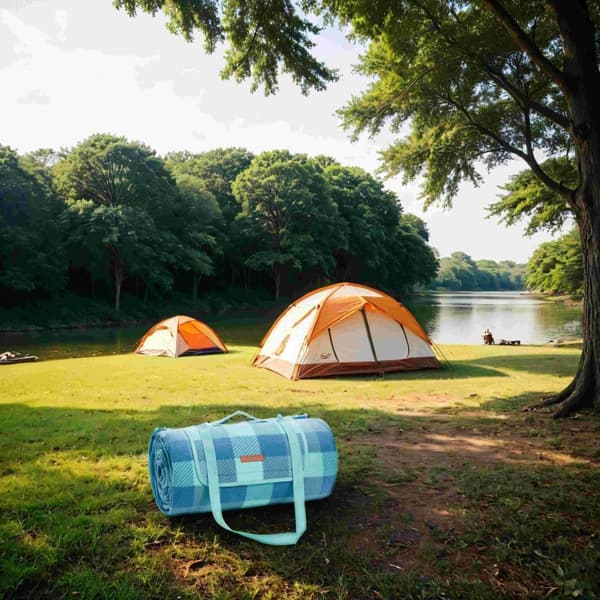 Picnic tæppe, 300x200 cm, Grøn-Blå