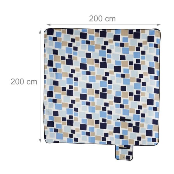 Relaxdays Picknickfilt XXL, 200x200 cm, Isolerad, Vattentät, Strandfilt, Fällbar med Handtag, Blå-Beige