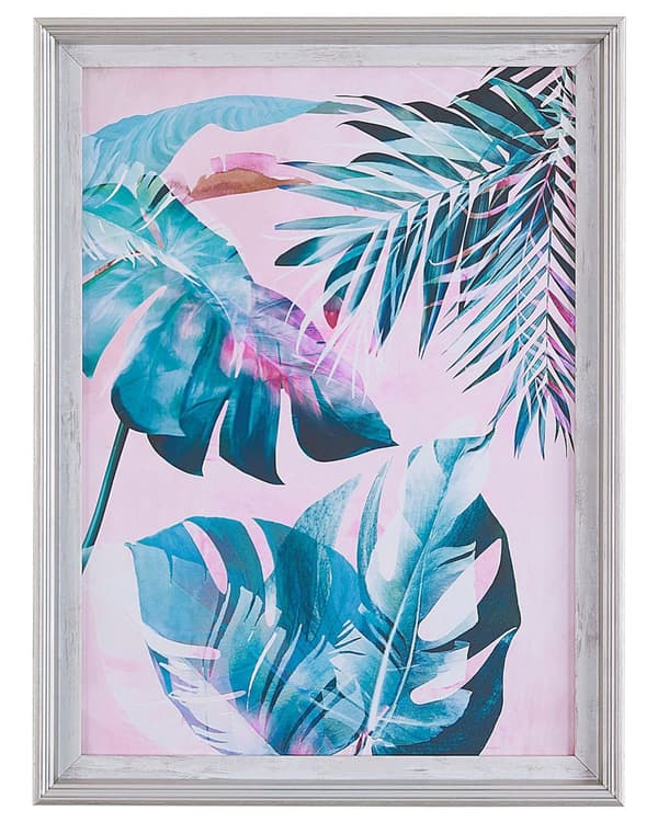 Inramad Väggkonst Blå och Rosa Tryck på Papper 30 x 40 cm Ram Botaniskt Tema