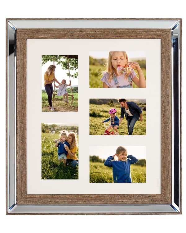Fotoramme mørkt træ 49 x 44 cm til 5 billeder 10 x 15 cm Collage blænde