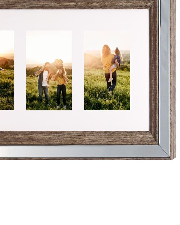 Fotoramme mørkt træ 32 x 50 cm til 3 billeder 10 x 15 cm Collage blænde