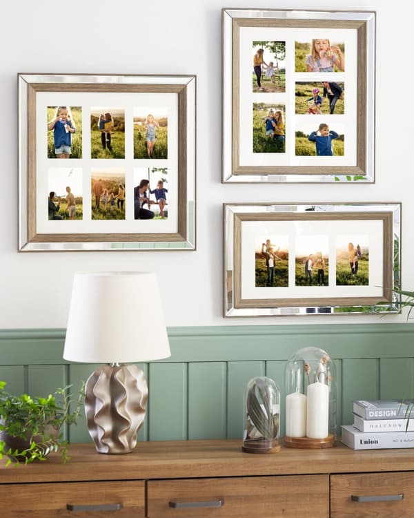 Fotoramme mørkt træ 32 x 50 cm til 3 billeder 10 x 15 cm Collage blænde