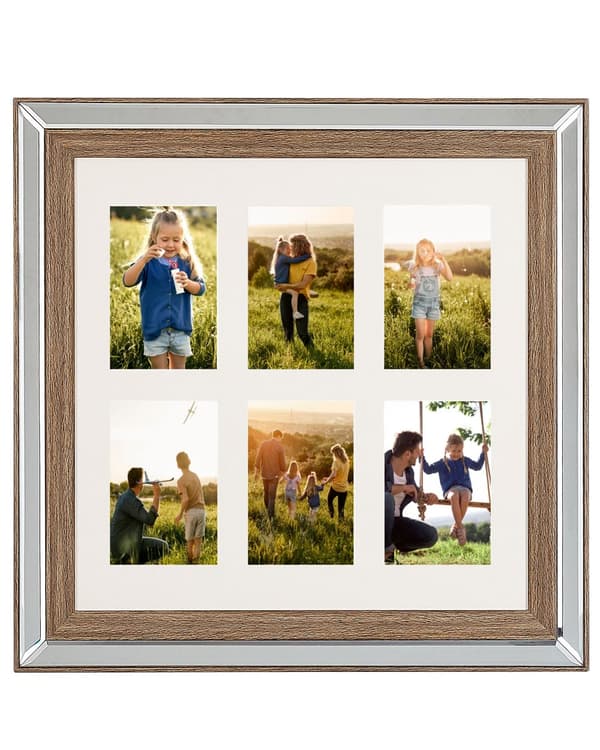 Fotoramme Mørk træ 50 x 50 cm til 6 billeder 10 x 15 cm Collage blænde