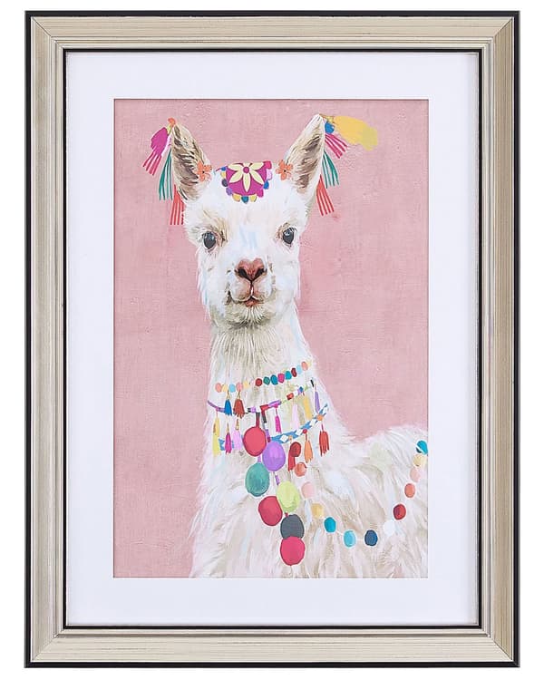 Inramad Väggkonst Lama Tryck Rosa Mässingram 30 x 40 cm Barnrum Boho