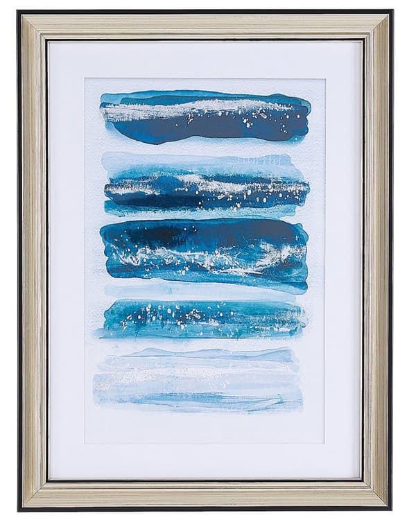 Tavla Blå Mässingsram 30 x 40 cm Print Inramad Passe-Partout Akvarelleffekt Glamour
