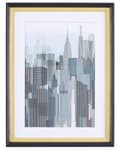 Miniatyrbild 1 av 5: Inramad väggkonst Blå och Grå Tryck Guld och Svart ram 30 x 40 cm Skyskrapor City Passe-Partout Industriell Minimalistisk