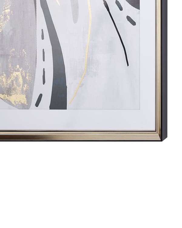 Kehystetty taulu harmaa 60 x 80 cm messinki kehys abstrakti kuva minimalistinen tyyli
