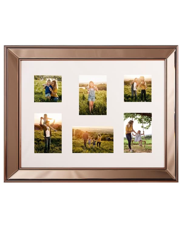 Fotoram Koppar Glas Plast 65 x 52 cm Spegel för 6 bilder 10x10 cm 15x10 cm Collage Bländare