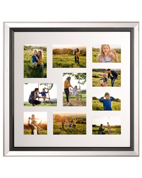 Fotoram Silver Glas Plast 69 x 69 cm För 10 bilder 14x9 cm 12x17 cm 12x12 cm Kollage Bländare