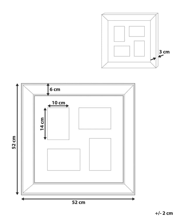 Valokuvakehys kuparinvärinen 52 x 52 cm neljälle kuvalle perinteinen tyyli