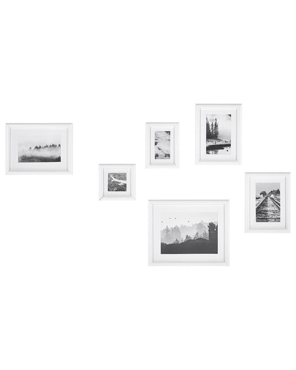 Set med 6 inramade foton Vit Olika storlekar Moderna Passpartout Väggdekoration Galleri Krokar