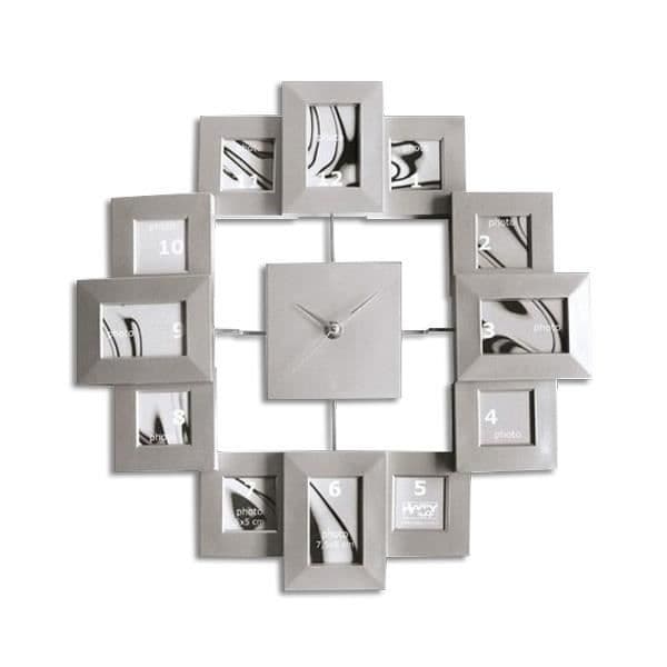 Väggklocka - Ej specificerad - 12 fotoram - Metall - Vit - Diameter 41 cm