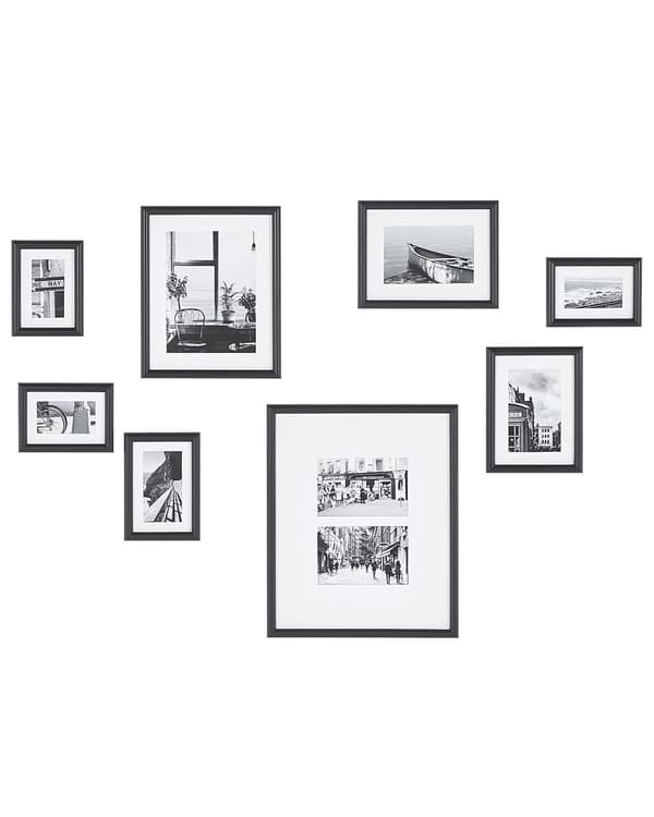 Billedrammer Sort MDF Sæt 8 stk Billedvæg Plakat Fotorammer Forskellige Størrelser Moderne Indretning til Stuen Soveværelse Galleri