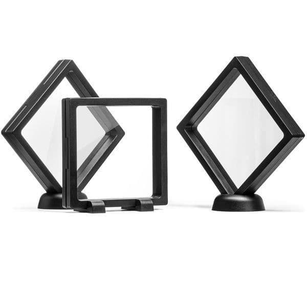 Ram för 3D-objekt - Ej specificerat - 3 svarta ram - Flytande effekt - Dimensioner 11x11x2 cm - 4 ställningar