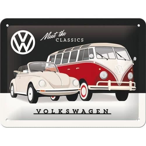 Metallplatta 15 X 20 cm: VW Volkswagen - duo Beetle cabrio och T1 Bulli