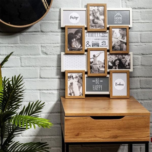 Träram med 12 bilder - AC-DÉCO - L 44 x P 3 x H 58 cm - Vit och Beige - Inomhus