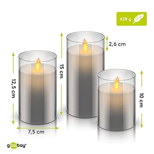 Goobay-setti, jossa 3 LED-todellista vahakynttilää lasissa (57865)